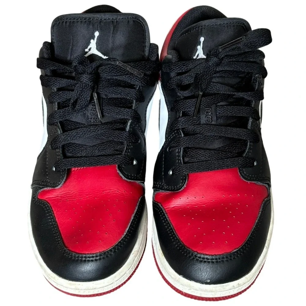 Nike Air Jordan 1 Low Bred Toe White Black Varsity Red Shoes 5.5Y 7 Women's‎
